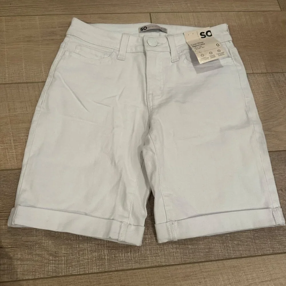 SO LOW RISE BERMUDA SHORTS WHITE NEW 0/24 - Picture 2 of 7